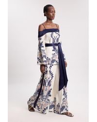 Karen Millen - Scarf Print Woven Wide Leg Trouser - Lyst