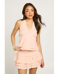 Boohoo - Linen Look Halter Neck Top & Rara Mini Skirt Co-Ord - Lyst
