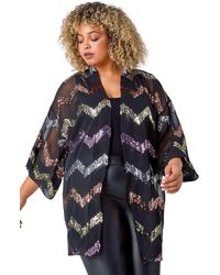 Roman - Curve 3/4 Sleeve Sequin Zig Zag Kimono - Lyst