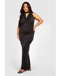 Boohoo - Plus Drape Halterneck Slinky Maxi Dress - Lyst