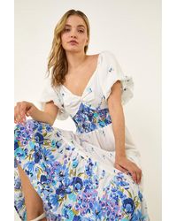 D.u.s.k - Floral Print Puff Sleeve Midi Dress - Lyst