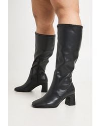 Boohoo - Extra Wide Fit Wider Calf Block Heel Stretch Knee High Boots - Lyst