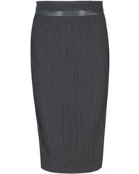 Conquista - Zwarte Kokerrok Met Hoge Taille En Leren Details - Lyst