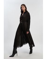 Karen Millen - Petite Hotfix Studded Long Sleeve Shirt Woven Maxi Dress - Lyst