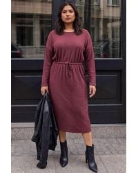 Roman - Curve Tie Waist Texture Dress - Lyst