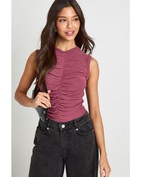 Boohoo - Double Layer Sheer Mesh Ruched Front Top - Lyst