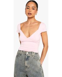 Boohoo - Super Soft Cap Sleeve Plunge Front Top - Lyst