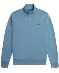 Fred Perry - Asblauw Sweatshirt Met Halve Rits En Dubbele Getipte Mouwen - Lyst