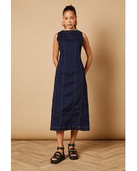 Oasis - Sleeveless Denim Maxi Dress With Seam Detail - Lyst