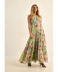 Nasty Gal - Floral Chiffon Patchwork Ruffle Halter Neck Maxi Dress - Lyst