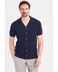 Nines - Dark Cotton Knitted Check Shirt - Lyst