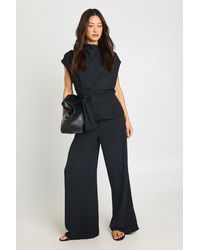 Boohoo - Tall Hammered Knot Front Cowl Neck Blouse Wide Leg Trouser Co-Ord - Lyst