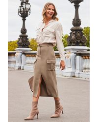 Sosandar - Camel Pocket Detail Utility Midi Skirt - Lyst