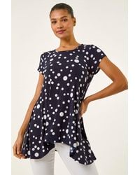 Roman - Spot Print Hanky Hem Stretch Top - Lyst