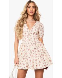 Boohoo - Ditsy Floral Puff Sleeve Milkmaid Mini Dress - Lyst