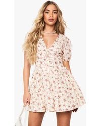 Boohoo - Ditsy Floral Puff Sleeve Milkmaid Mini Dress - Lyst