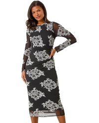 Roman - Floral Lace Mesh Midi Dress - Lyst