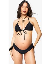 Boohoo - Maternity Tie Front Triangle High Waisted Ruched Side Bikini - Lyst