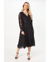 Wallis - Lace Detail Midi Wrap Dress - Lyst