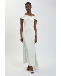 Karen Millen - Petite Tailored Satin Drape Asymmetric Maxi Fishtail Dress - Lyst