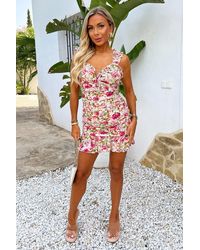 AX Paris - Multi Garden Print Ruffled Strap Ruched Mini Dress - Lyst