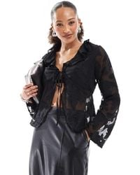 ONLY - Front Tie Sheer Top With Embroidery Details - Lyst
