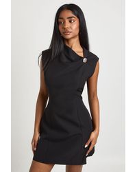 Boohoo - Trim Asymmetric Neckline Mini Dress - Lyst