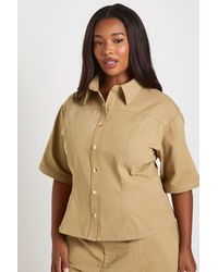 Boohoo - Plus Twill Cinched Waist Shirt - Lyst