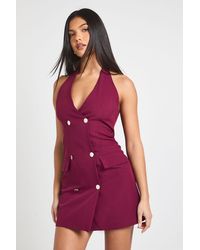 Boohoo - Tailored Halterneck Mini Dress - Lyst