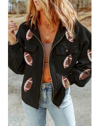 Azura Exchange - Pailletten Voetbal Fleece Jack - Lyst