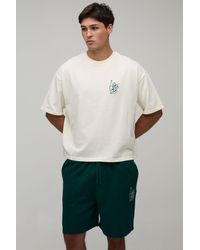 BoohooMAN - Oversized Boxy Wine Embroidery T-Shirt & Baggy Short Set - Lyst