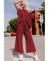 Azura Exchange - Rote Dahlie Texturierte Lockere Passform T-Shirt Und Jogginghose Set - Lyst