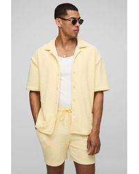 BoohooMAN - Short Sleeve Oversized Diamond Stretch Shirt & Short Set - Lyst