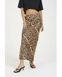 Brave Soul - Leopard Print Satin Midi Skirt - Lyst
