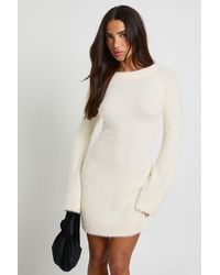 Boohoo - Petite Bow Back Detail Super Soft Knitted Mini Dress - Lyst