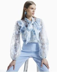 River Island - Shirt Floral Print Tie Neck Embroidered Viscose - Lyst