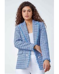 Roman - Frayed Edge Boucle Check Jacket - Lyst