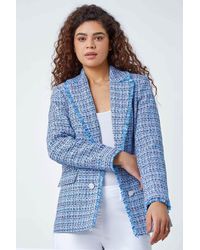 Roman - Frayed Edge Boucle Check Jacket - Lyst