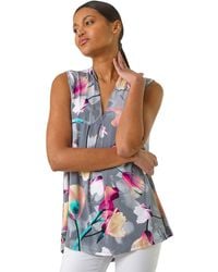 Roman - Floral Print Pleat Front Vest - Lyst