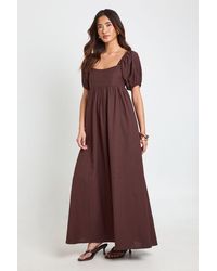 Boohoo - Linen Puff Sleeve Shirred Maxi Dress - Lyst