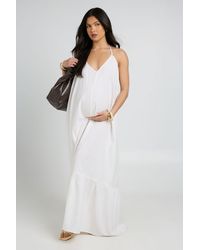 Boohoo - Maternity Beaded Tie One Shoulder Smock Maxi Dress - Lyst