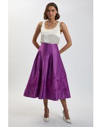 Karen Millen - Tailored Satin Cutwork Full Skirt - Lyst