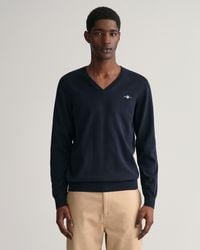 GANT - Classic Cotton V-Neck Jumper - Lyst