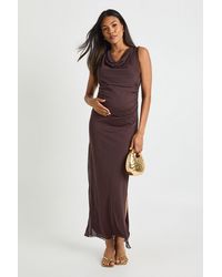 Boohoo - Maternity Mesh Ruched Cowl Maxi Dress - Lyst