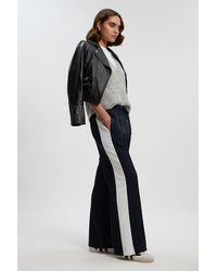 Karen Millen - Tall Twill Contrast Woven Wide Leg Trousers - Lyst