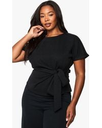 Boohoo - Plus Knitted Drape Detail Short Sleeve Top - Lyst