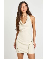 Boohoo - Textured Cowl Neck Stud Detail Mini Dress - Lyst