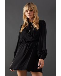 Warehouse - Satin Tie Neck Flippy Mini Dress - Lyst