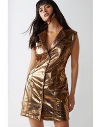Warehouse - Metallic Crackle Faux Leather Mini Dress - Lyst