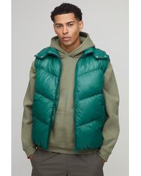 BoohooMAN - Regular Fit Sheen Panelled Hooded Funnel Puffer Gilet - Lyst